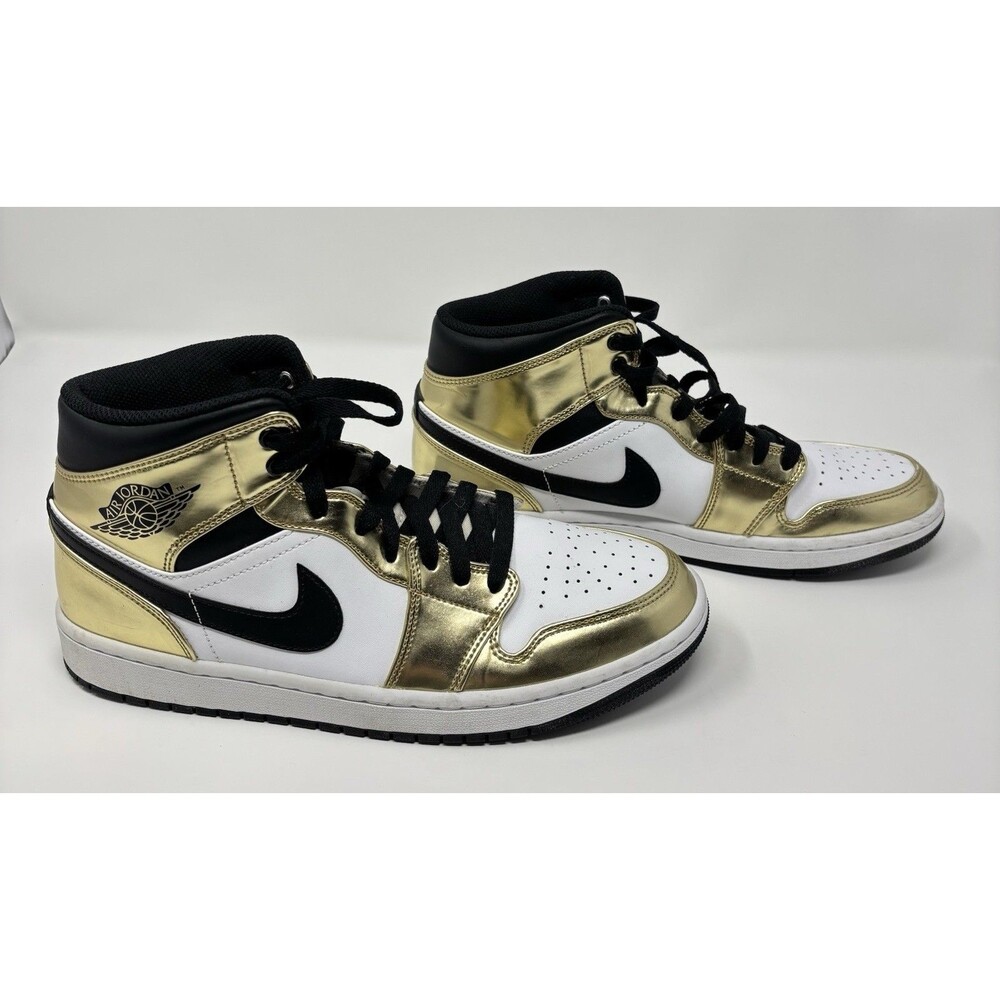 Jordan 1 Mid Metallic Shoes Gold Black White Mens Size 9 DC1419-700